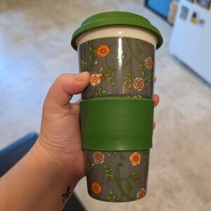World Market Floral Ceramic Travel Mug